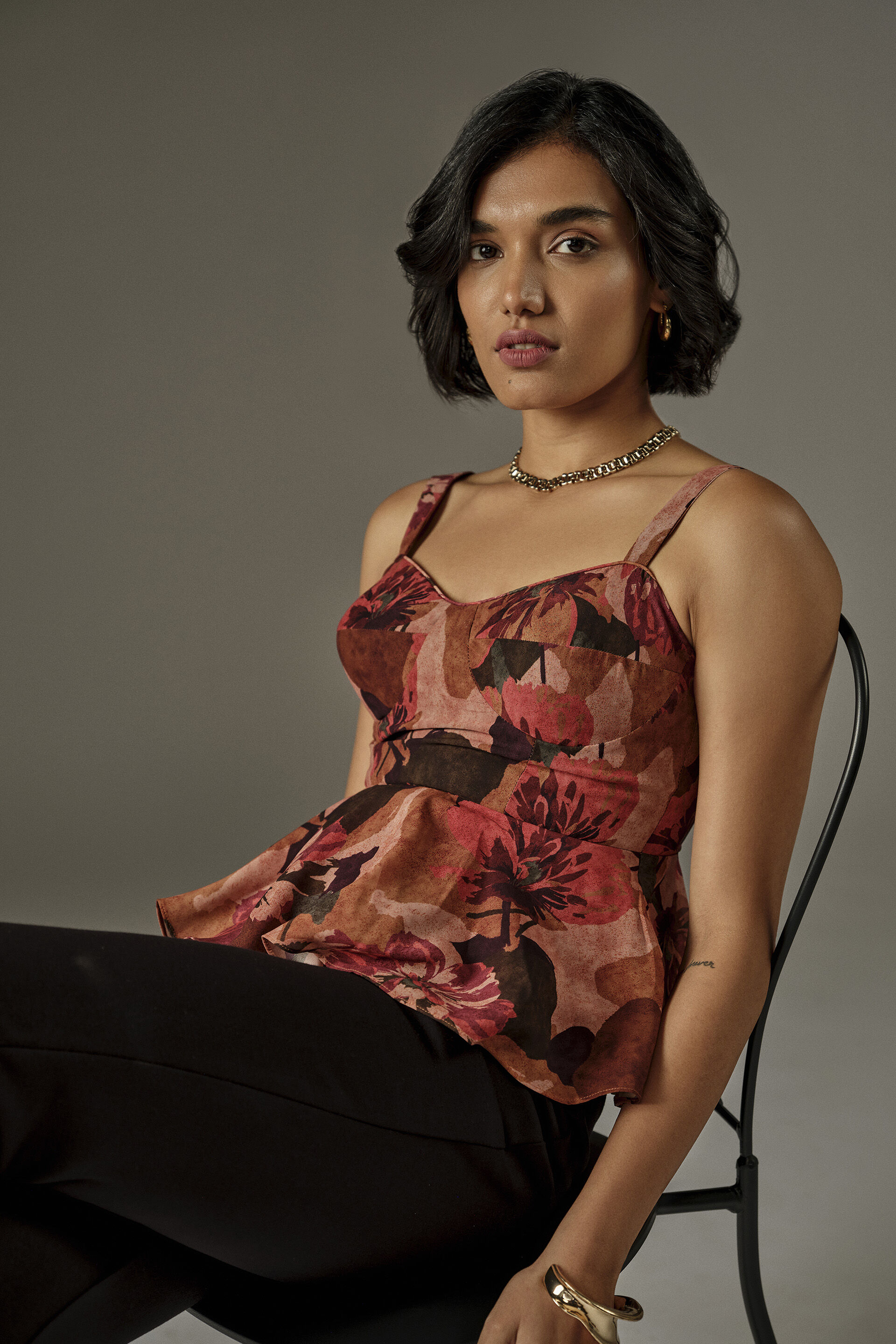 Fit & Flare Floral Print Top in Orange, Orange, image 3